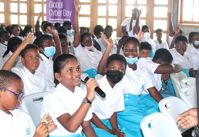 A student of East Airport International School asking a question during the KPMG sensitisation workshop in Accra 
